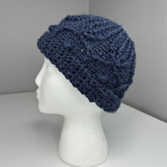 Handmade New Navy Blue Merino Wool Braided Winter Knit Beanie - Adult Med/Large - Picture 3 of 8